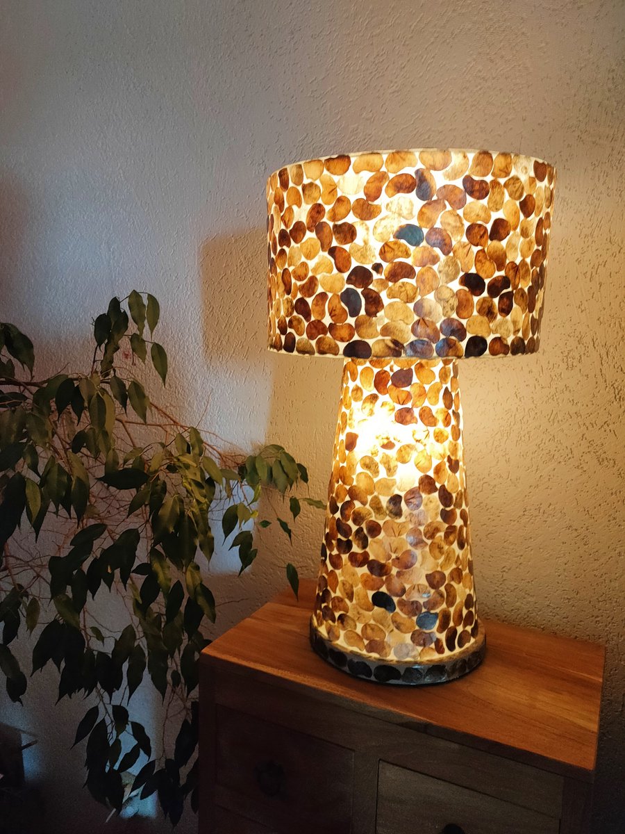 Design Tafellamp woonkamer slaapkamer met kap Turtle Capiz schelp op parelmoer schelpen voet