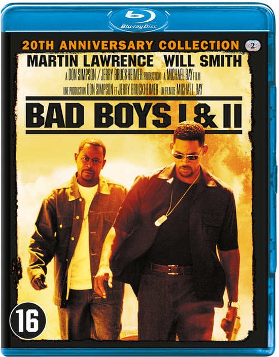 Blu-ray hoes van Bad Boys 1 & 2 met Martin Lawrence en Will Smith in zonnig geel. "20TH ANNIVERSARY COLLECTION".