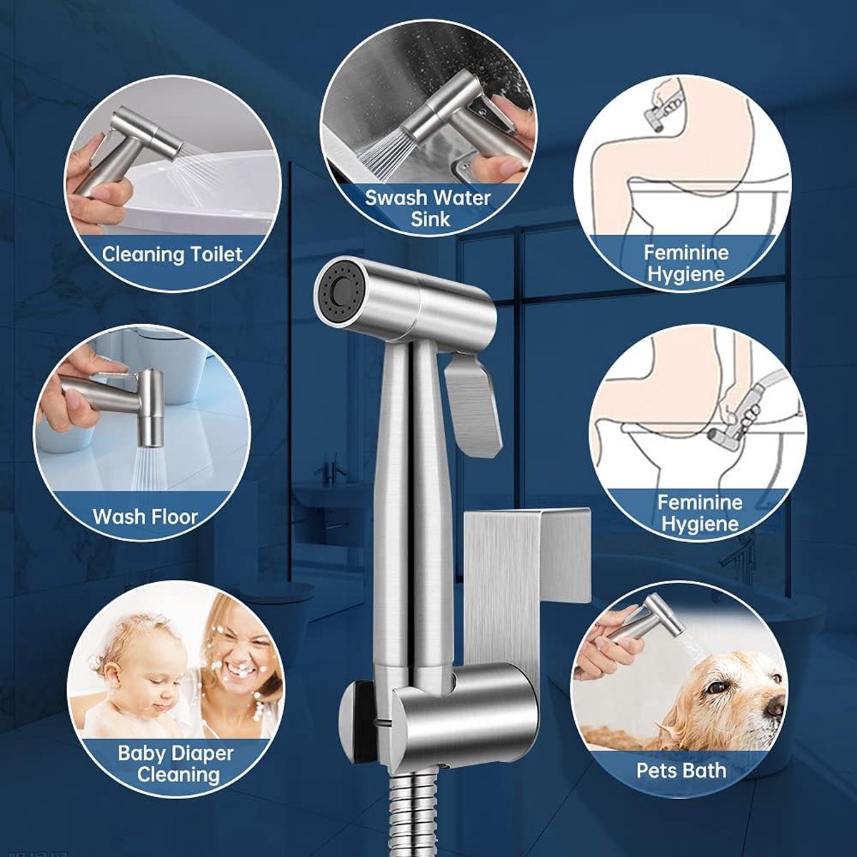 Kit Douchette wc, Ensemble de Douche Bidet avec Valve G3/8