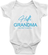 Hello Grandma Rompertje - Blauw Print , Maat S, 0-3 maanden, 50/56, go max, Korte Mouw, Nieuw Baby Cadeau, Zwangerschap , Aankondiging , Romper Baby Jongen Meisje