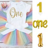 Cakesmash eerste verjaardag kleding en decoratie set Rainbow Gold - eerste - verjaardag - maat 80 - cakesmash - kinderkleding - tutu