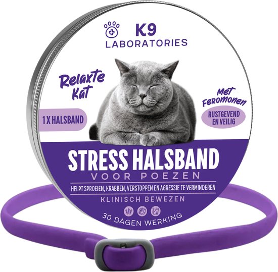 K9 laboratories Antistress halsband voor kat - met feromonen - Antistress - Anti-conflict - antistress halsband - feromonenhalsband kat