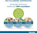 Seresto verpakking, aluminium, 100% recyclebaar. Afbeeldingen van honden- en kattenbanden.