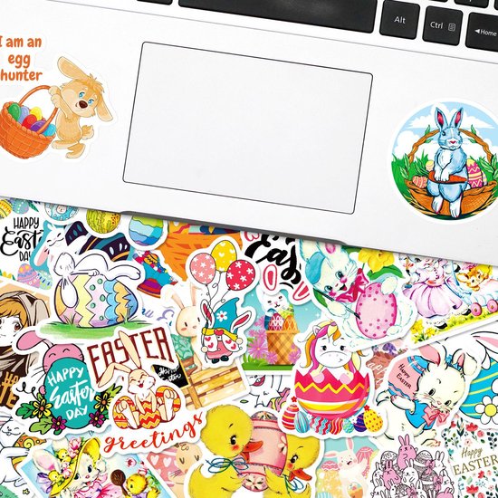 Pasen Cartoon Schattig Konijn Stickers, Set Van 50, Waterdicht En UV Bestendig Geweldig Voor Al Uw Gadgets
