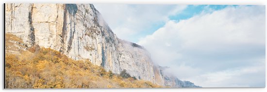 Dibond - Stijle Rots onder Schapenwolken - 60x20 cm Foto op Aluminium (Met Ophangsysteem)