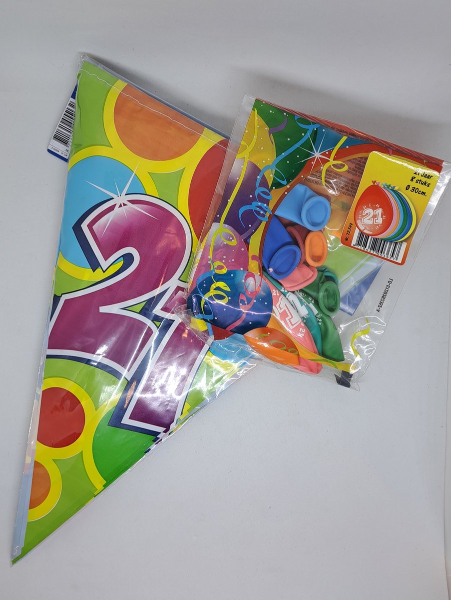 versierpakket 21 jaar vlaggenlijn en ballonnen voor vrolijke verjaardag