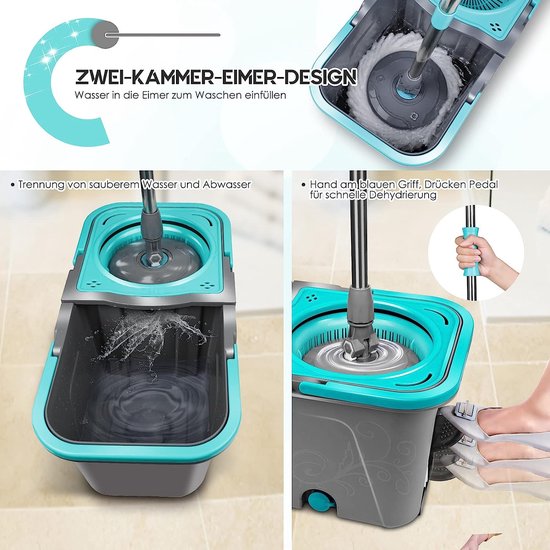 Seau de vadrouille domestique rotatif automatique à lavage mains libres,  double entraînement, humide et sec