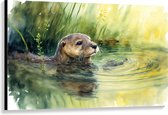 Canvas - Tekening van Zwemmende Otter in de Rivier - 120x80 cm Foto op Canvas Schilderij (Wanddecoratie op Canvas)