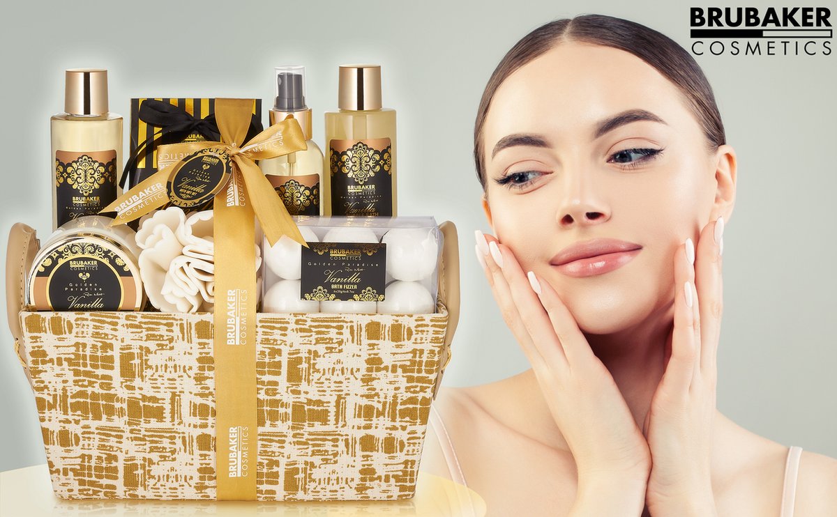 BRUBAKER Cosmetics Bad en Body Set - Vanille Mint Geur - Cadeautip Vrouw - Cadeau Idee - 14-delige Cadeauset in mand - Cadeau - Bodylotion - douchegel - Moederdag Cadeautje — cadeau in Verzorging - foto 7