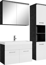 Badplaats Badkamermeubel Set Paso 80 x 40 cm - Donker Grijs met Hoogglans Wit - Badmeubel met spiegelkast en zijkast