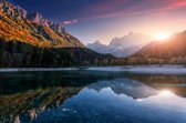 Fotobehang Incredible Nature Landscape. Amazing Lake Jasna With Of A Mirror Reflection. Stunning Vivid Nature Scenery Of Slovenia. Wild Nature Image. Concept Ideal Resting Place. Scenic Image In Autumn Time - Vliesbehang - 368 x 280 cm
