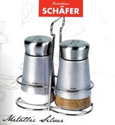 Salière et poivrière - Ensemble salière et poivrière - Dans un support chromé - Ustensiles de Kitchen - Argent métallique