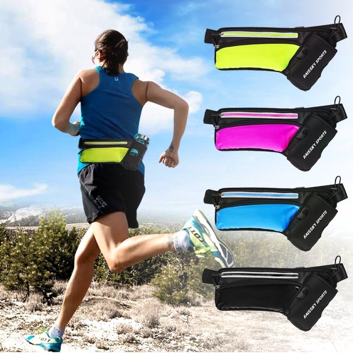 WATERFLY Loopgordel voor mobiele telefoon Mobiele telefoontas Joggen: Loop riemtas Platte buiktas Dames Heren Joggen Riem Running Belt Looptas