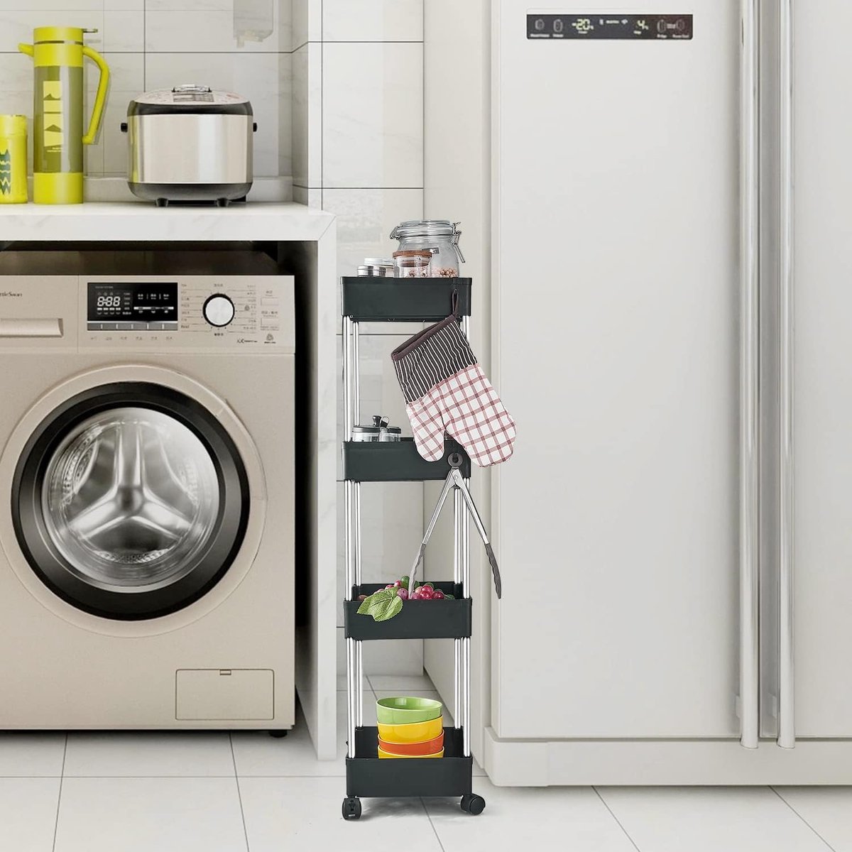 UMDONX Trolley met 4 niveaus, 4-laags rollende keukenrek op wielen