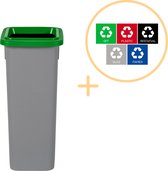 Plafor Fit Bin, Prullenbak voor afvalscheiding - 20L – Grijs/Groen - Inclusief 5-delige Stickerset - Afvalbak voor gemakkelijk Afval Scheiden en Recycling - Afvalemmer - Vuilnisbak voor Huishouden, Keuken en Kantoor - Afvalbakken - Recyclen