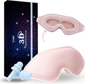 Masque de sommeil YUBBI Satin 3D avec Bouchons d'oreilles antibruit - Masque pour les yeux - Blackout - Masque de voyage - Ergonomique - Rose