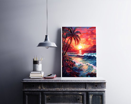 Coucher De Soleil Palmier | Palmier Poster | Coucher de soleil Poster | Affiche de vacances | Île tropicale | Décoration d'intérieur | 51x71cm | Convient pour Cadres