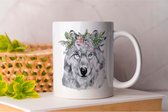 Mok Wolf Flowers Head - Animals - Gift - Cadeau - Wildlife - CuteAnimals - NatureLovers - AnimalLovers - AnimalKingdom - WildAnimals - Dieren - Dierenliefhebbers - Natuurliefhebbers - WildeDieren