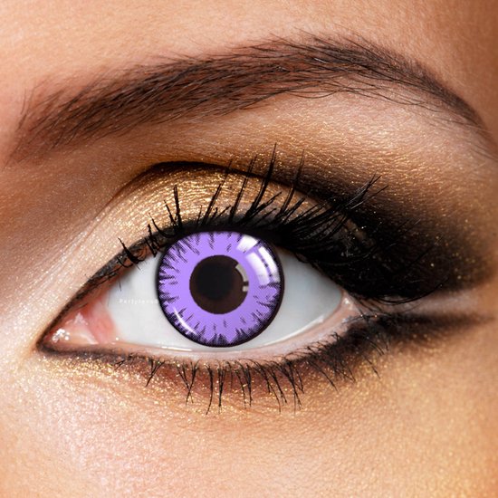 Foto: Partylens kleurlenzen magic purple jaarlenzen met lenshouder halloween partylenzen