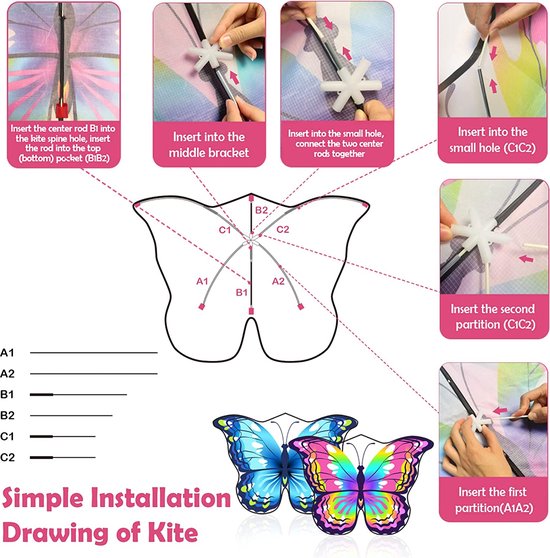thumbnail: CIM Vlinder Vlieger | Voor Kinderen Vanaf 3 Jaar | Inclusief Lijn | Makkelijk Op Te Zetten | Windsterkte 0.5-3
