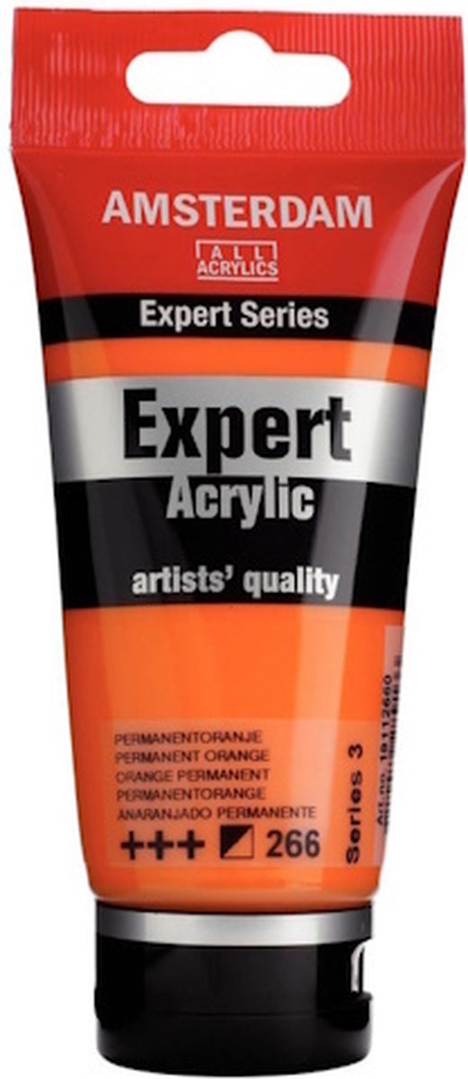 Amsterdam Expert Acrylverf - Oranje Acrylverf - #266 Permanent Oranje - Acrylic Paint - Acrylaatverf – Acrylic Paint – Hobbyverf – Kunstschildersverf - Hobbyverf Oranje - 75ml