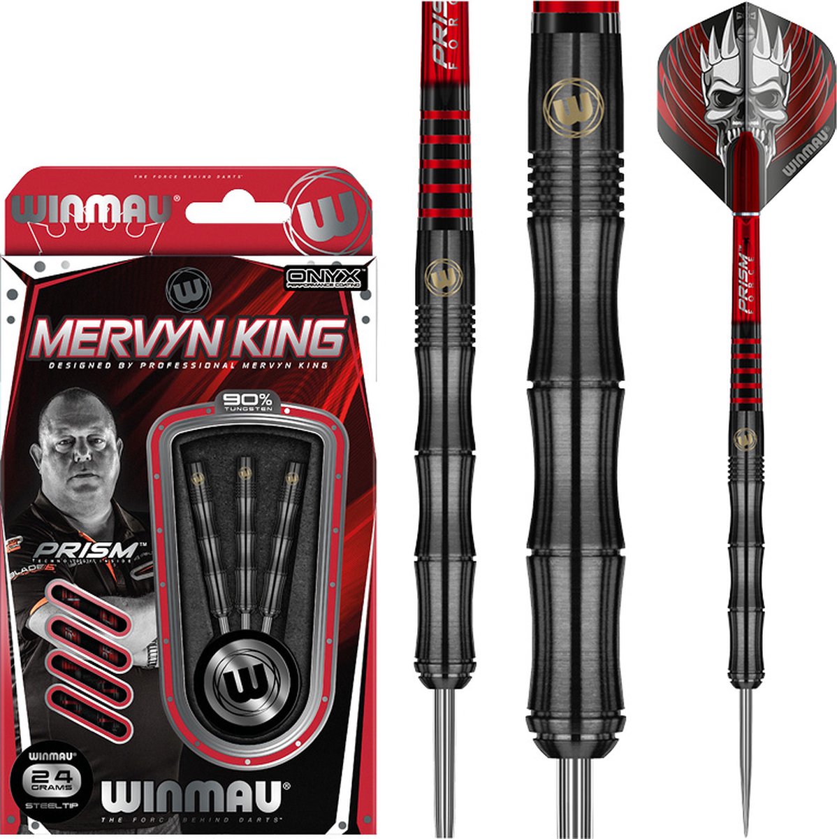 WINMAU - Mervyn King Signature Edition Onyx: Steeltip Tungsten Dartpijlen Professioneel - 24g
