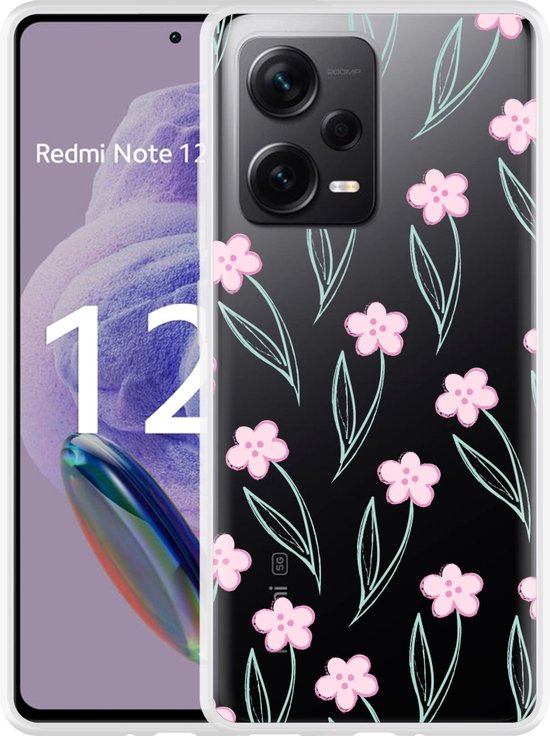 Cazy Hoesje Geschikt Voor Xiaomi Redmi Note 12 Pro 5g Roze Bloemetjes 8309