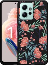 Cazy Hoesje Zwart geschikt voor Xiaomi Redmi Note 12 4G Poppy Roses
