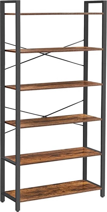 Yusong Boomboekenplank, geometrische boekenkast met stalen buis voor woonkamer, slaapkamer, staande planken voor thuiskantoor (rustiek bruin, 9 lagen