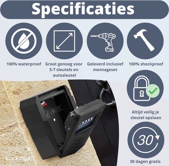 Specificaties: 100% waterdicht, 100% schokproof, plek voor 5-7 sleutels, inclusief montagekit. Veilige opslag.