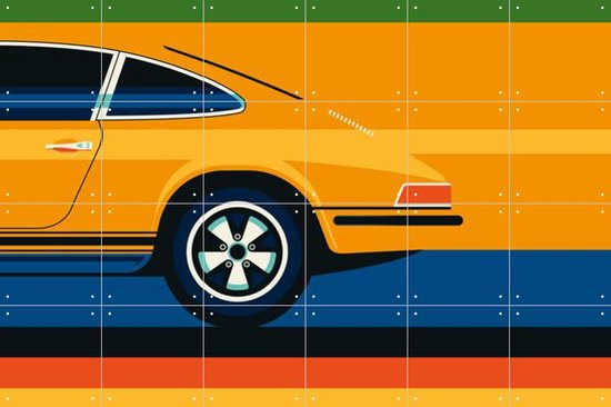IXXI Orange Sports Car Side Back - Wanddecoratie - Vintage - 120 x 80 cm