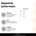 Maattabel Bracefox inlegzolen: XS (36-38), S (39-41), M (42-44), L (45-47). Icons voor meten, brievenbus bezorging, en comfortabele steunzolen.