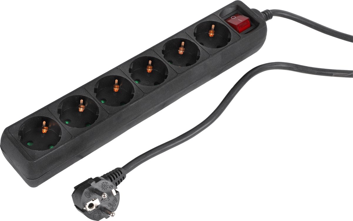 Stekkerdoos 4-voudig met Schakelaar, 3m Kabel, Zwart, 16A