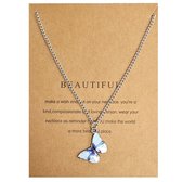 Fako Bijoux® - Make Een Wens - Collier Papillon - Make A Wish - Magnifique - Bleu Clair - Collier Avec Carte Avec Texte - Argent