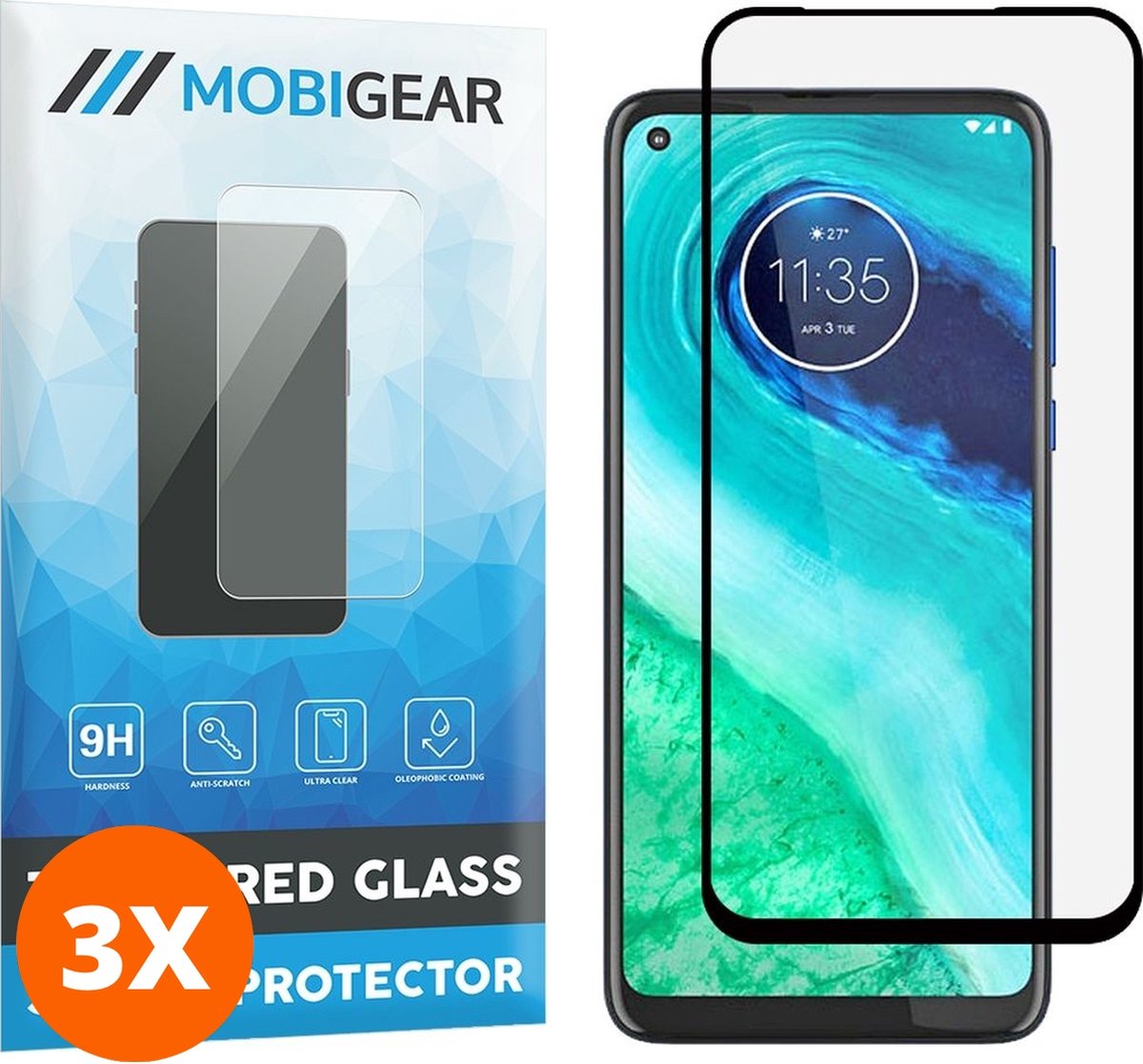 Mobigear Screenprotector geschikt voor Motorola Moto G8 Glazen | Mobigear Premium Screenprotector - Case Friendly - Zwart (3-Pack)