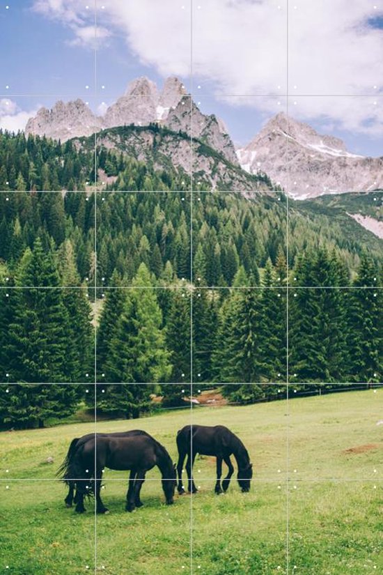 IXXI Friesian Horses in Alps - Wanddecoratie - Fotografie - 80 x 120 cm