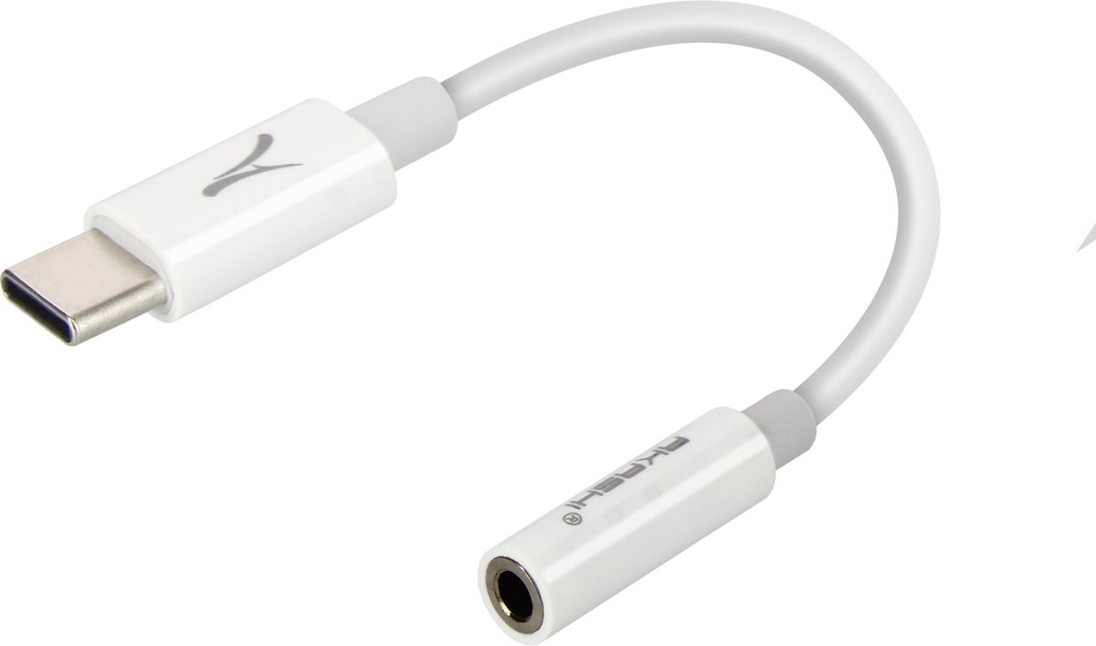 USB-C audio-adapter naar 3, mm jack geluid en flexibele microfoon Akashi Wit