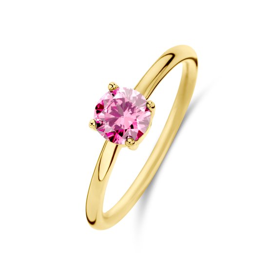 New Bling 9NB-0884-50 Zilveren Ring - Dames - Zirkonia - Rond - 6 mm - Licht Roze - Maat 50 - 1,76 mm - Zilver - Gold Plated (Verguld/Goud op Zilver)