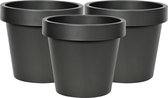 Mega Collections Plantenpot/bloempot - 3x - kunststof - zwart - buiten - D16 x H14 cm