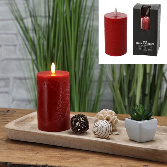 Bougies LED /bougies pilier - set 3x - rouge - H10 à H15 cm - lumière vacillante - minuterie