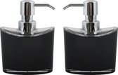 MSV Pompe/distributeur de savon Aveiro - 2x - Plastique PS - noir/argent - 11 x 14 cm - 260 ml