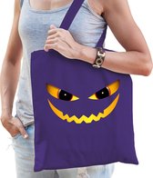 Bellatio Decorations halloween tas/shopper - paars - katoen - 42 x 38 cm - duivel gezicht