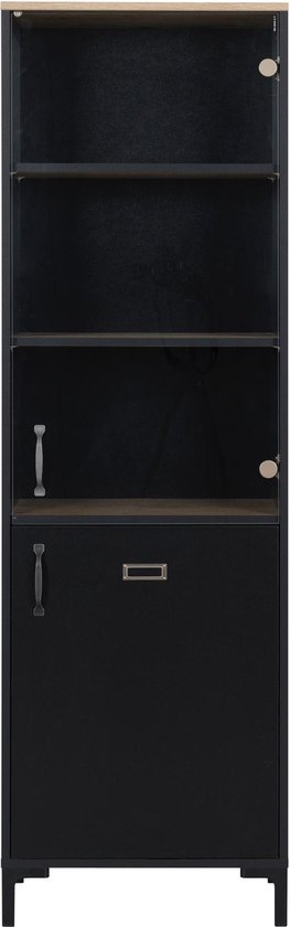 Belfurn - Manchester - vitrinekast opbergkast 53cm kleur zwart met helvezia eik