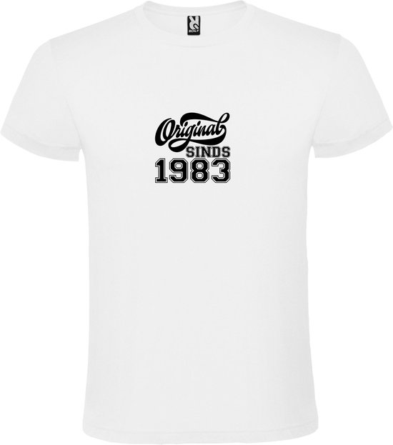 Wit T-Shirt met “Original Sinds 1983 “ Afbeelding Zwart Size S