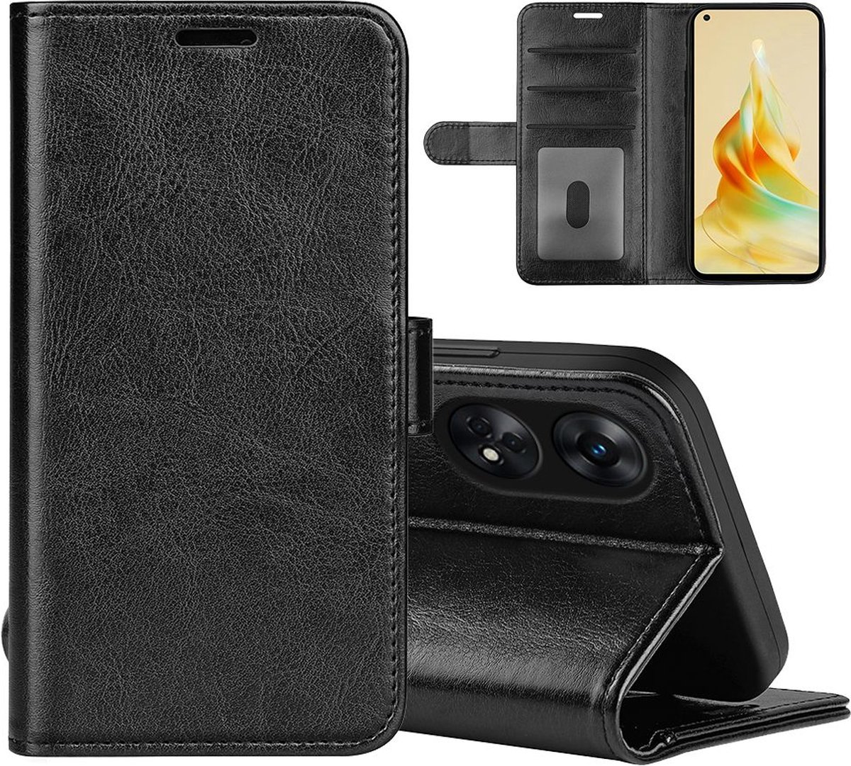 MobyDefend Hoesje - Geschikt voor Oppo Reno8 T - Wallet Book Case (Sluiting Achterkant) - Zwart