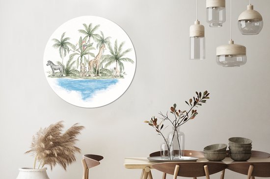 Behangcirkel - Muurstickers kinderkamer - Vintage - Jungle - Dieren - Kinderen - Wandsticker - Ronde wanddecoratie - Sticker behang - 100x100 cm - Muursticker rond - Wallpaper sticker - Behangsticker - Cirkel behang