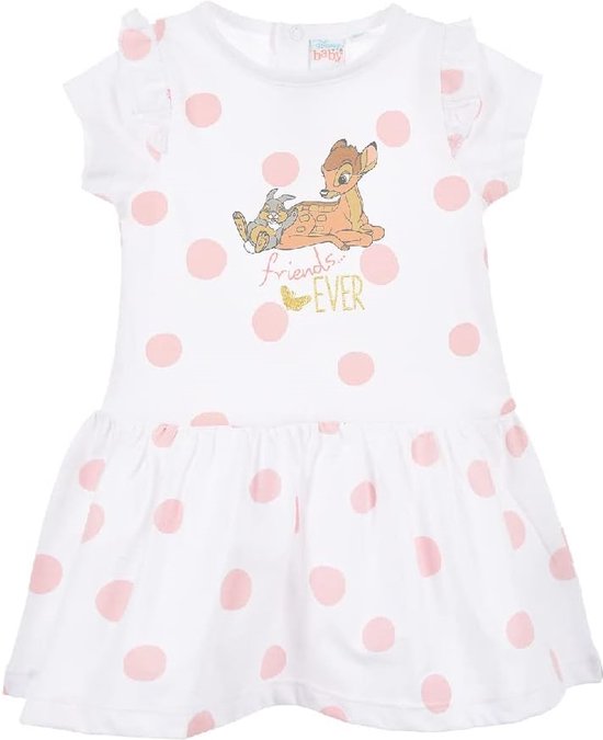 Disney Bambi - baby- - jurk voor meisjes - kraamcadeau - jurk met druksluiting, korte mouwen, bamboe design - wit - bamboe design - 9-12 Maanden