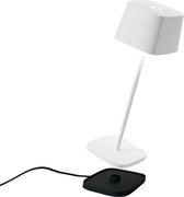 Zafferano Ofelia Tafellamp - Oplaadbare Buitenlamp Wit - Spatwaterdicht (IP65) - Bureaulamp Snoerloos - Dimbare LED Lamp - Draadloos Oplaadstation - Terraslamp - USB Oplaadbaar - 29 cm x Ø10 cm