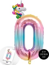 Snoes - XL Cijfer Ballon 0 - Vrolijke Helium Regenboog Eenhoorn Cijfer Ballon Met Mini Unicorn - Paardenmeisjes - Verjaardag