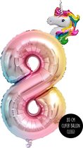 Snoes - XL Cijfer Ballon 8 - Vrolijke Helium Regenboog Eenhoorn Cijfer Ballon Met Mini Unicorn - Paardenmeisjes - Verjaardag